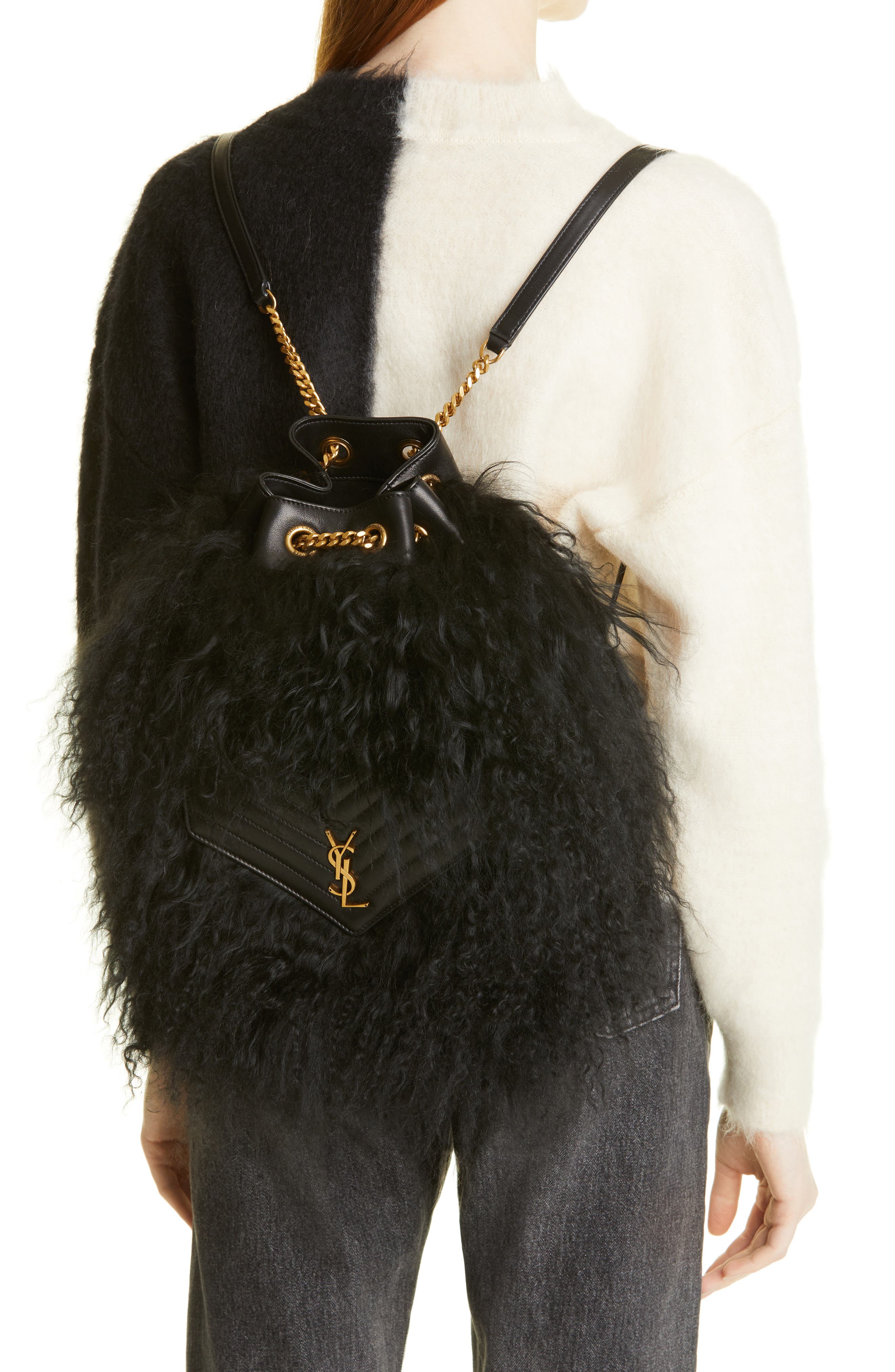 Saint Laurent Joe Genuine Shearling & Lambskin Backpack, Alternate, color, 