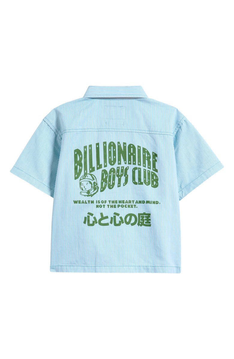 Billionaire Boys Club Kids' Stripe Short Sleeve Cotton Graphic Button-Up Shirt, Alternate, color, White W/Milky Blue Stripes