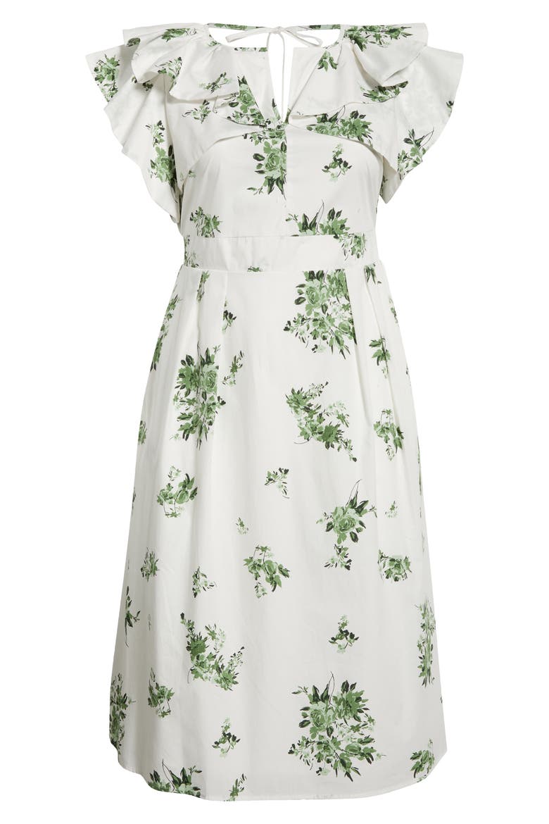 Ria Floral Santana Tie Back Cotton Midi Dress, Alternate, color, WHITE/ SAGE/ EMERALD