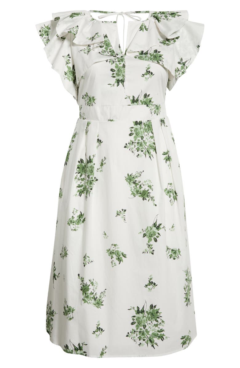 SUGARLIPS Ria Floral Santana Tie Back Cotton Midi Dress, Alternate, color, White/ Sage/ Emerald