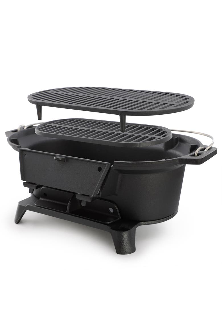 Oval Cast Iron Portable Hibachi Grill for Outdoor Use and Camping, Alternate, color, Black