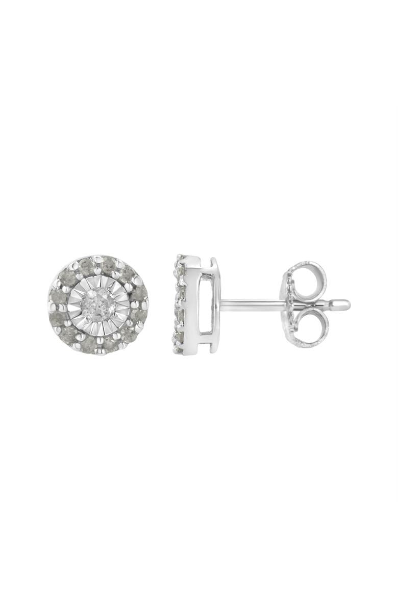 Haus of Brilliance Silver 1/2 Ct Miracle- Round Diamond Halo Stud Earrings, Alternate, color, White
