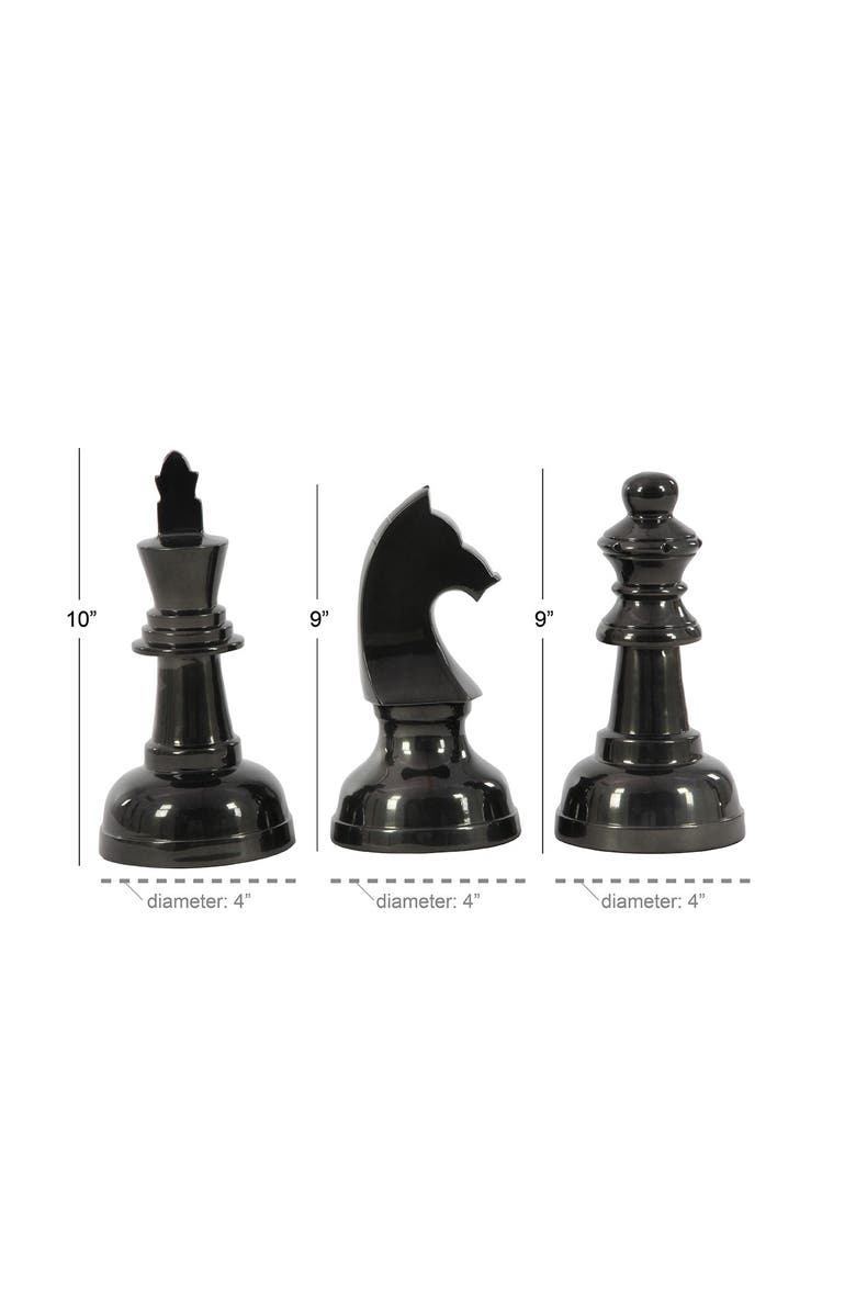 COSMO BY COSMOPOLITAN Dark Gray Aluminum Chess Sculpture with Knight, Queen & King - Set of 3, Alternate, color, Gray