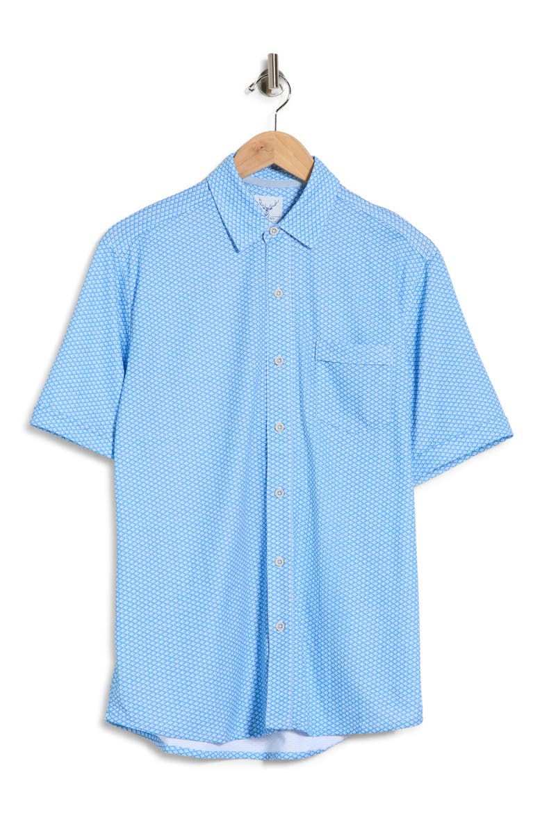 Stretch Geometric Print Short Sleeve Shirt, Alternate, color, SKY