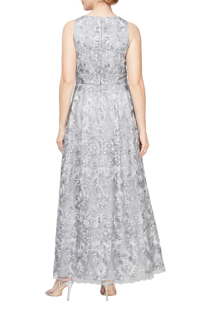 Alex Evenings Embroidered Sleeveless Formal Gown with Mesh Shawl, Alternate, color, 