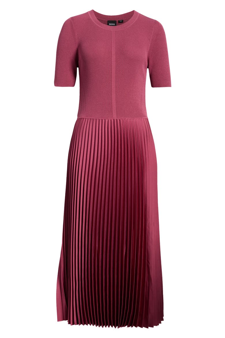 Fadridi Short Sleeve Pleated Midi Dress, Alternate, color, DRY ROSE