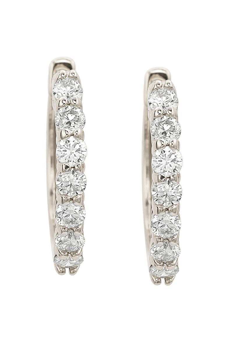 14K Gold Diamond Huggie Hoop Earrings - 1.0ct., Main, color, WHITE