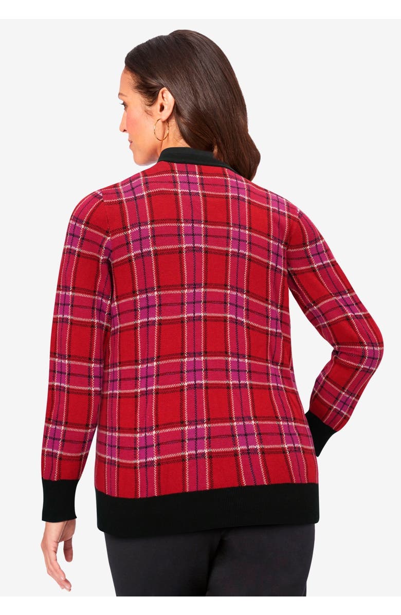 Jessica London V-Neck Cardigan Sweater, Alternate, color, Emerald Blackwatch Plaid