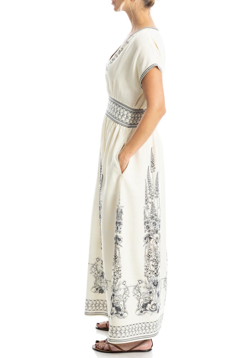Surplice Neck Short Sleeve Maxi Dress, Alternate, color, NATURAL FLORAL SPIKES