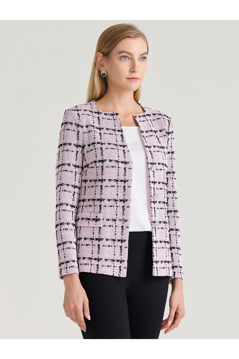 Tailored Plaid Jacquard Knit Jacket, Alternate, color, Cherry Blossom/White/Black