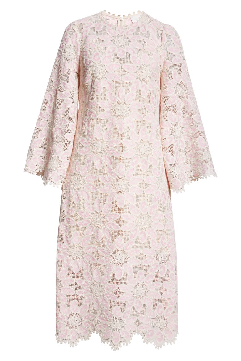 Ottie Long Sleeve Guipure Lace Cotton Blend Midi Dress, Alternate, color, CREAM/ PINK
