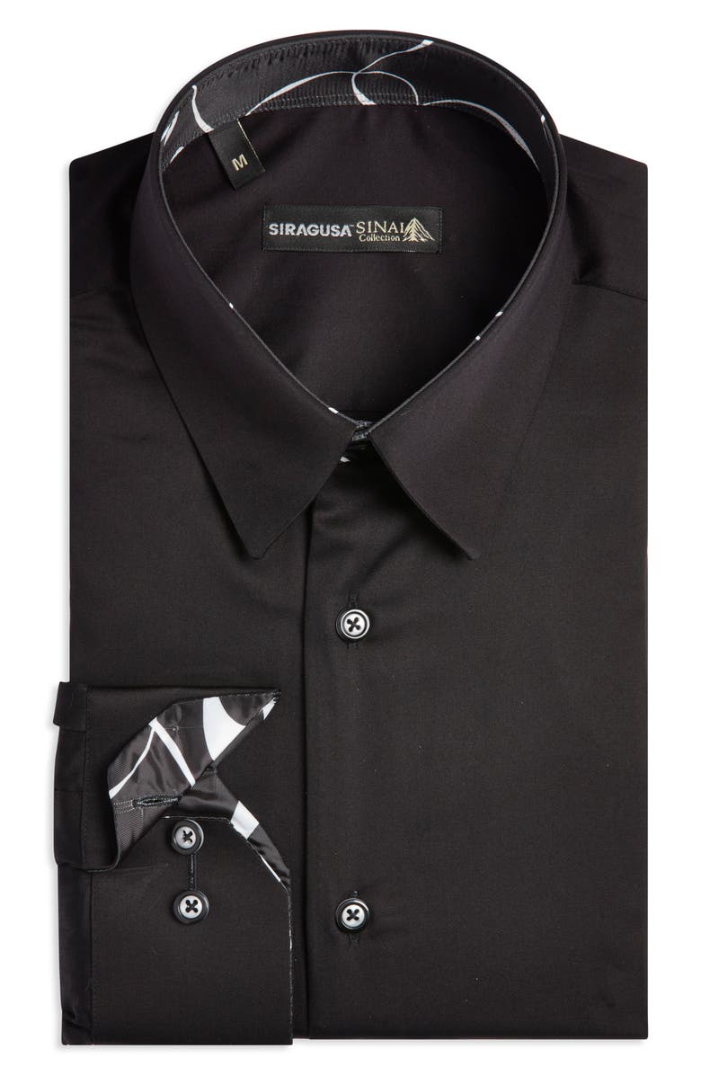 Siragusa Printed Silk Trim Dress Shirt, Main, color, Black