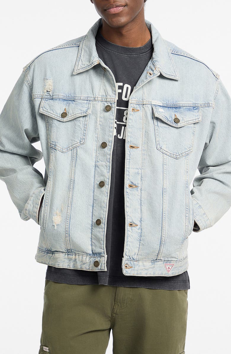 GUESS JEANS Oversize Denim Trucker Jacket, Main, color, Blue