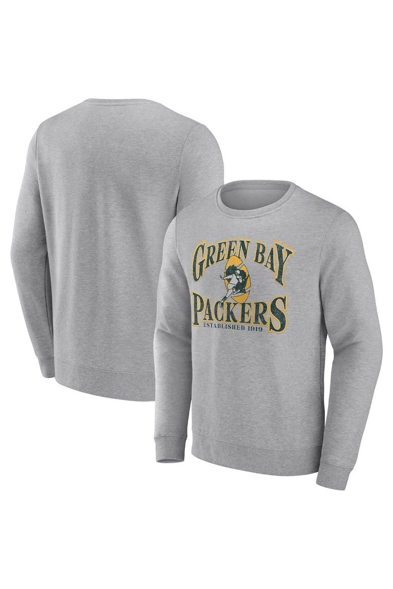 Men's Fanatics Branded Heathered Charcoal Green Bay Packers Playability Pullover Sweatshirt, Main, color, Heather Gray