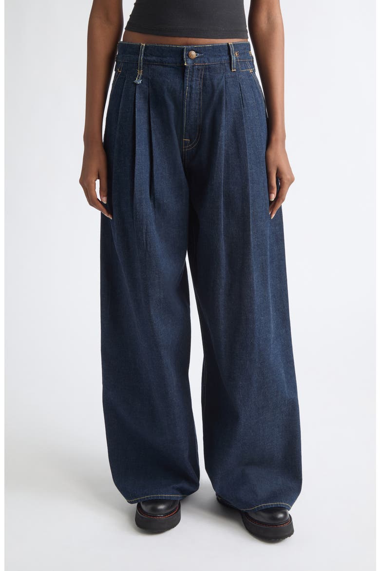 Triple Pleated Wide Leg Jeans, Main, color, RINSE SELVEDGE INDIGO