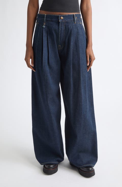 Triple Pleated Wide Leg Jeans