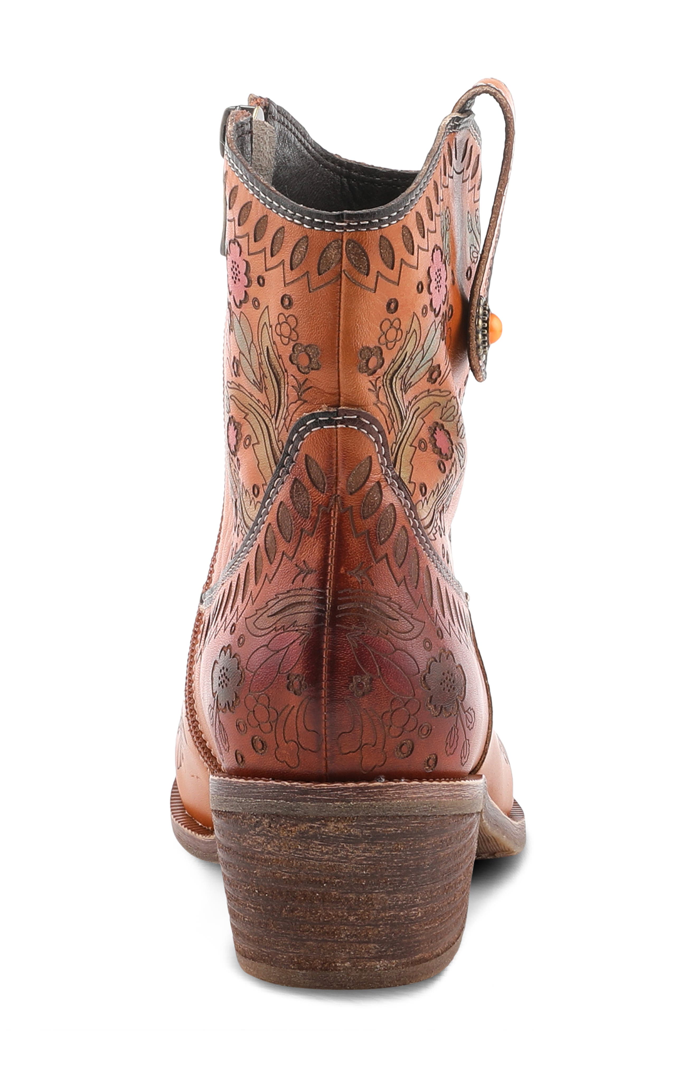 L'Artiste by Spring Step Galop Embossed Floral Leather Bootie, Alternate, color, Camel