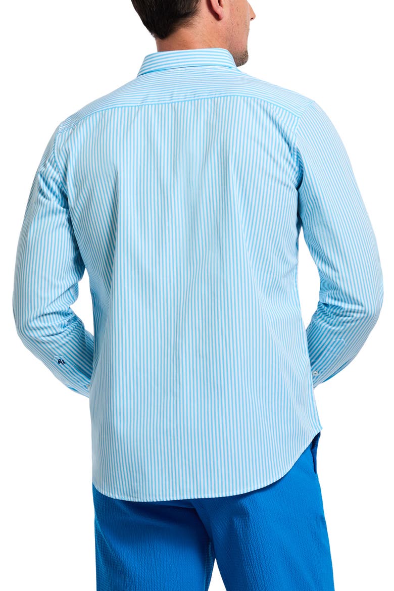 Greenwich Stripe Stretch Button-Up Shirt, Alternate, color, AQUA