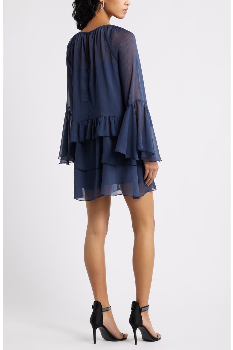 Long Sleeve Tiered Chiffon Dress, Alternate, color, NAVY IRIS