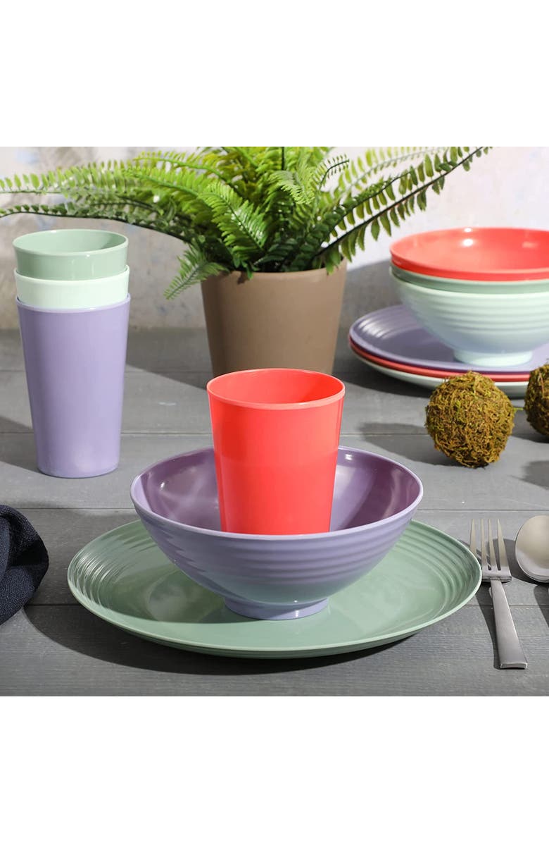 Gibson Home Zelly 12 Piece Round Melamine Dinnerware Set, Alternate, color, Pink