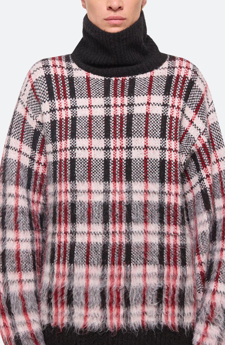 Helmut Lang Brushed Plaid Turtleneck Sweater, Alternate, color, Medium Red Check