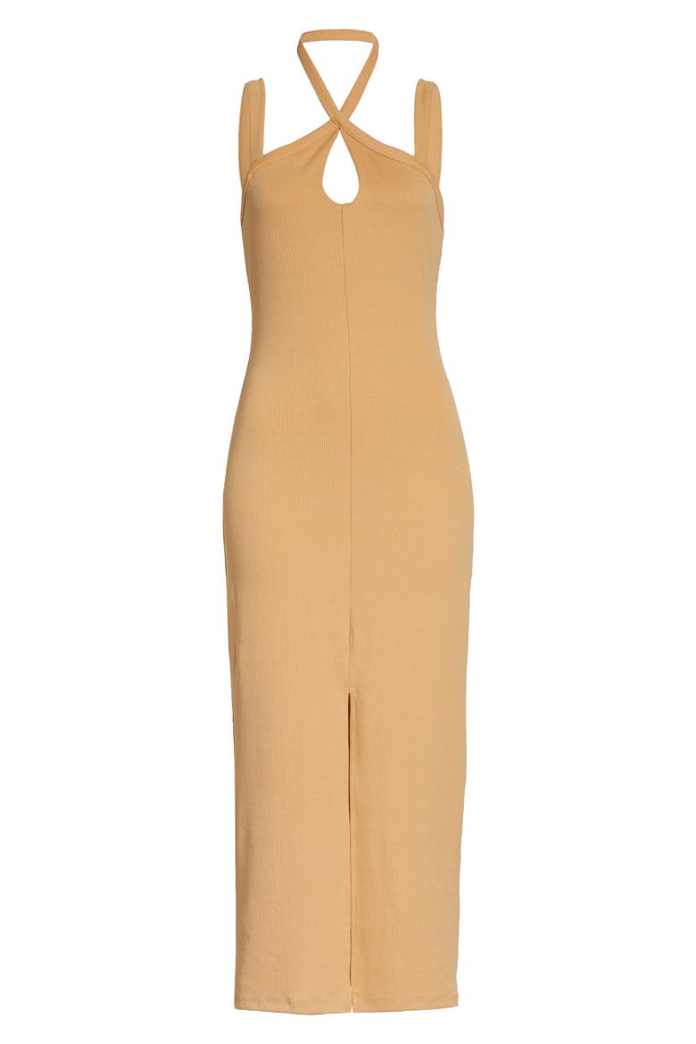 Ribbed Halter Midi Dress, Alternate, color, LIGHT BEIGE