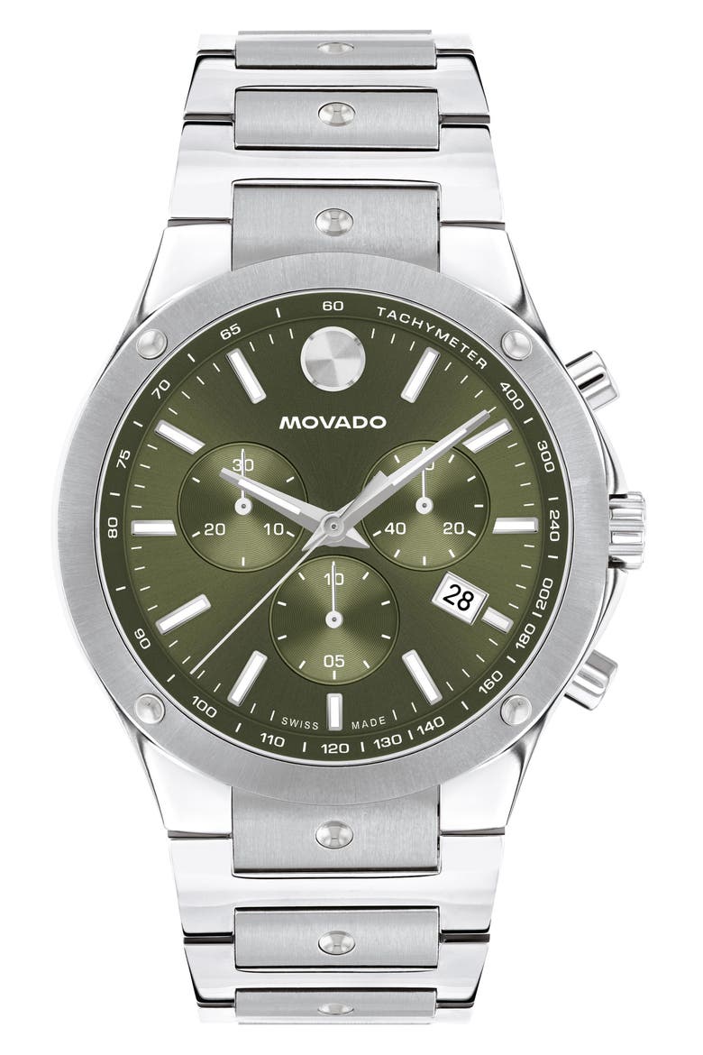 SE Chronograph Bracelet Watch, 42mm, Main, color, GREEN DIAL