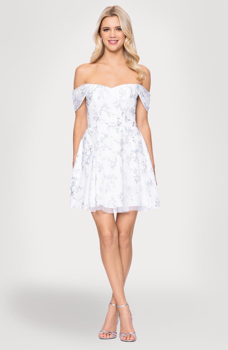 Blondie Nites Caviar Party Off the Shoulder Minidress, Alternate, color, Ivory/ Peri