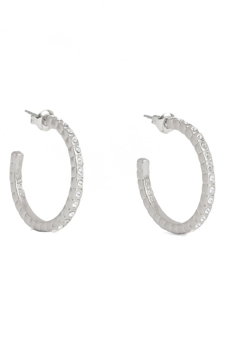 Reiss Sade Crystal Hoop Earrings, Alternate, color, Silver Tone/ Clear Crystal