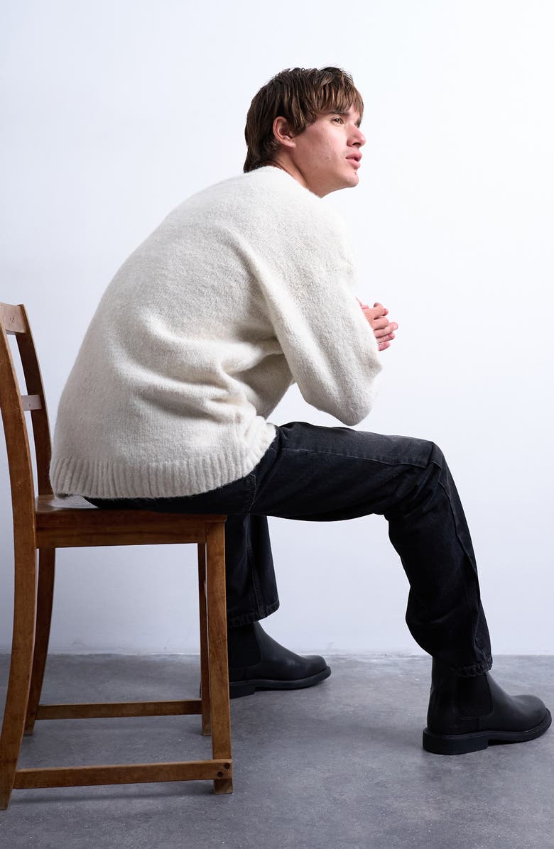 Topman Loose Fit Crewneck Sweater, Alternate, color, Ecru