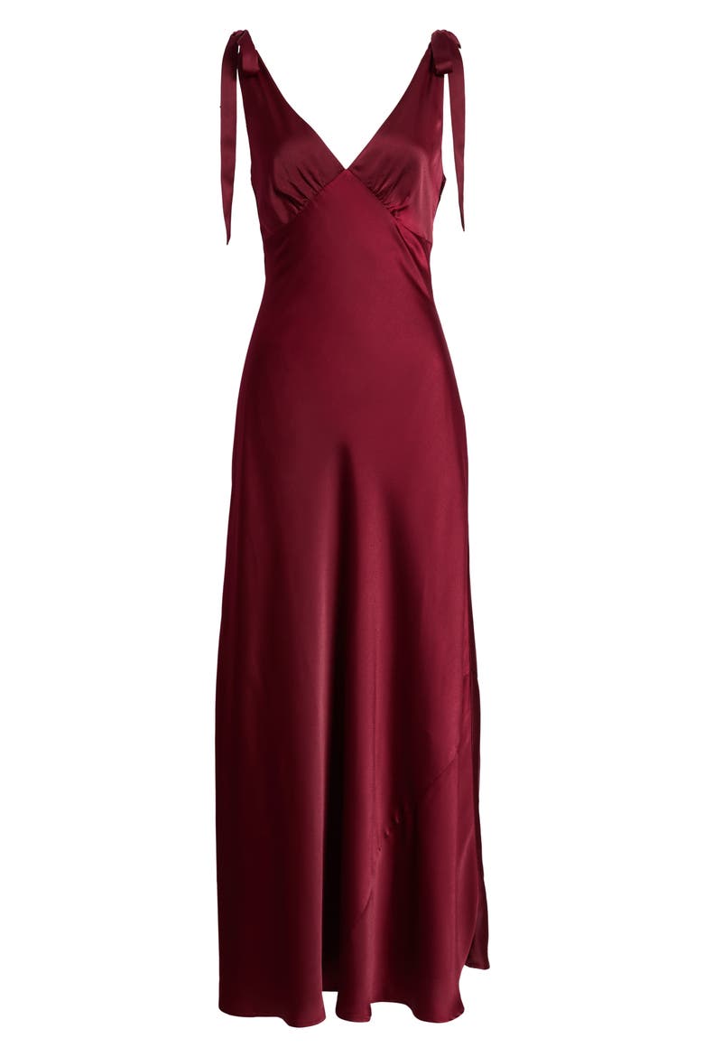 Ottilie Tie Strap Satin Gown, Alternate, color, BURGUNDY