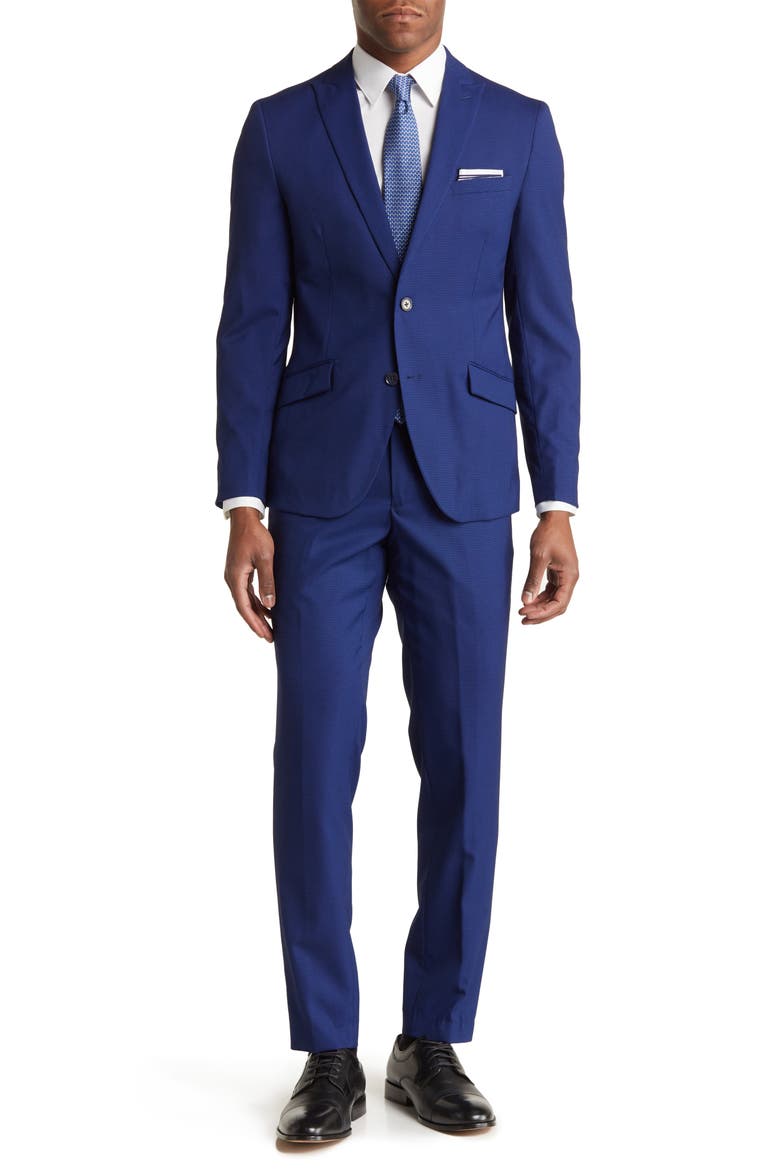 Brixton Navy Blue Two Button Peak Lapel Suit, Main, color, NAVY