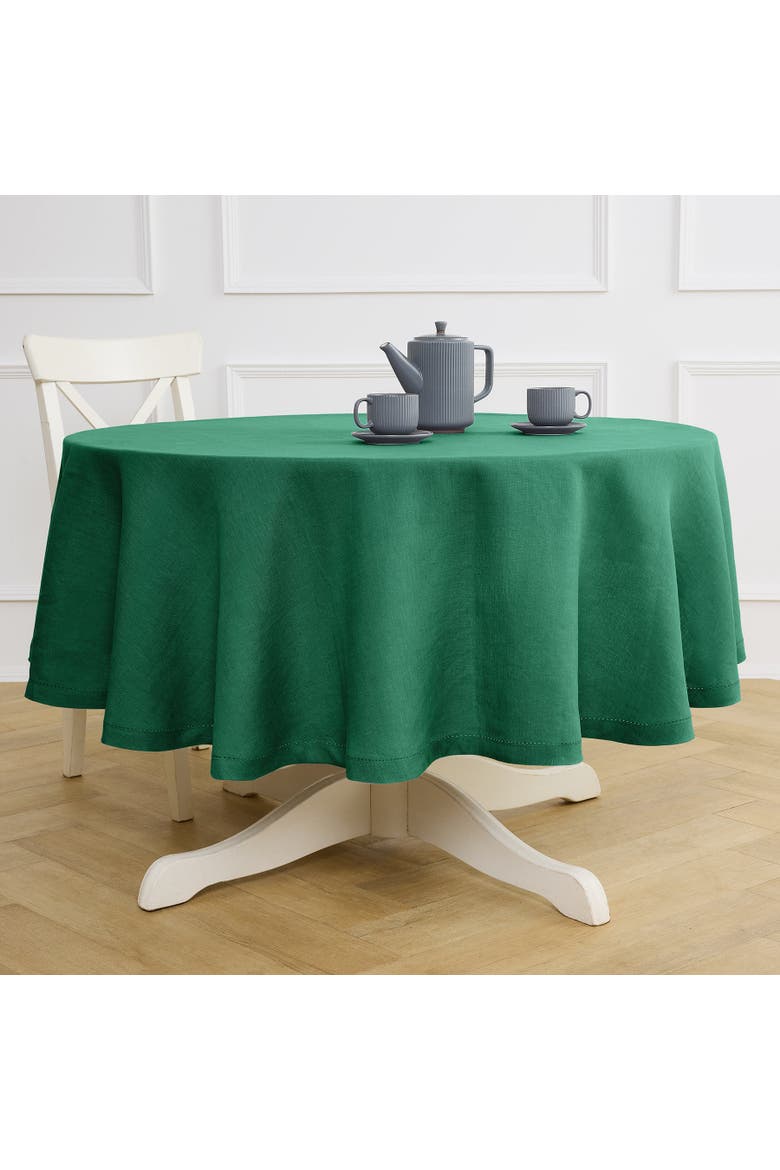 Linen Round Tablecloth - Sonoma Hemstitch, Alternate, color, Green