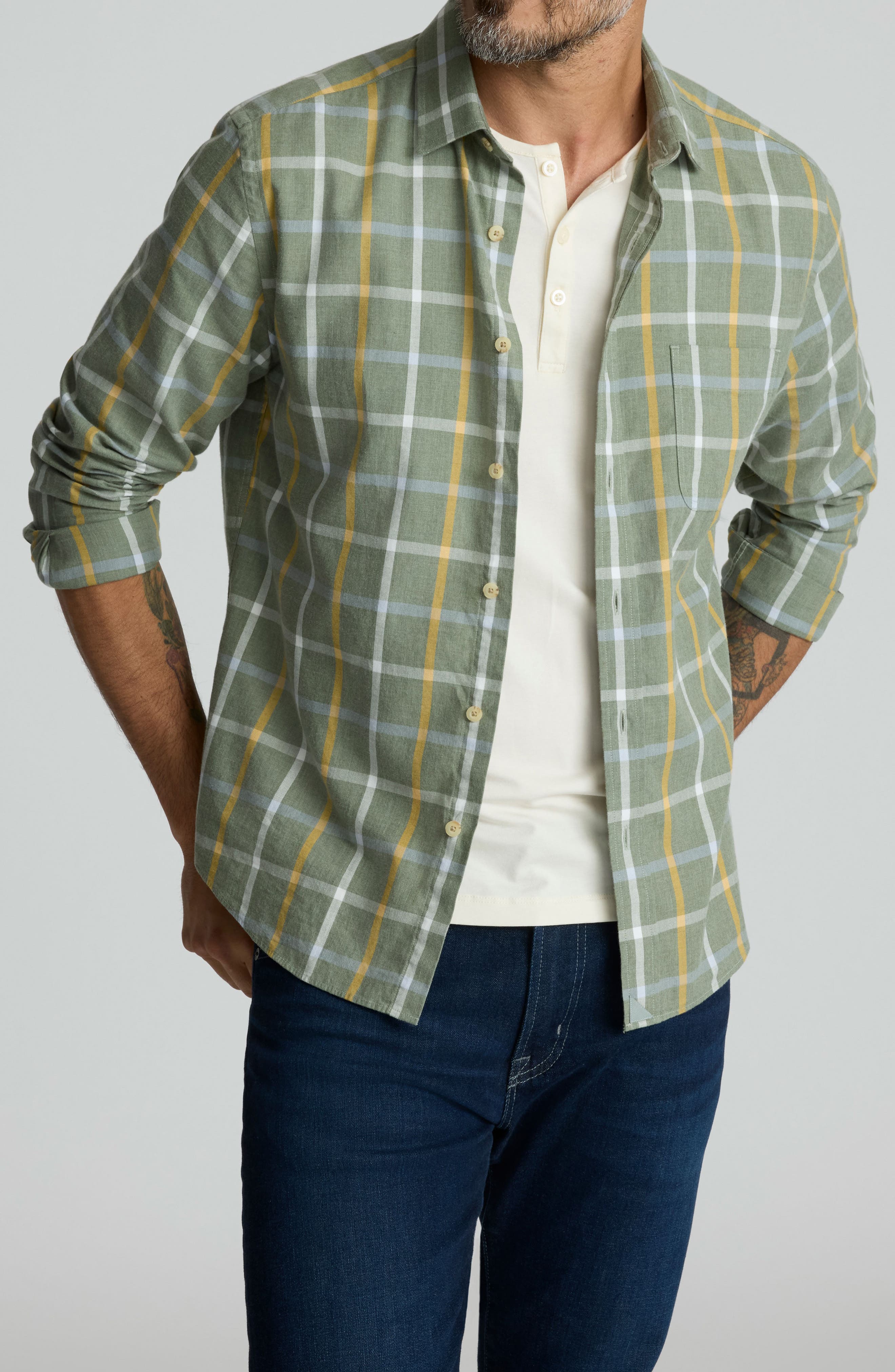 Silva Windowpane Check Cotton Flannel Button-Up Shirt