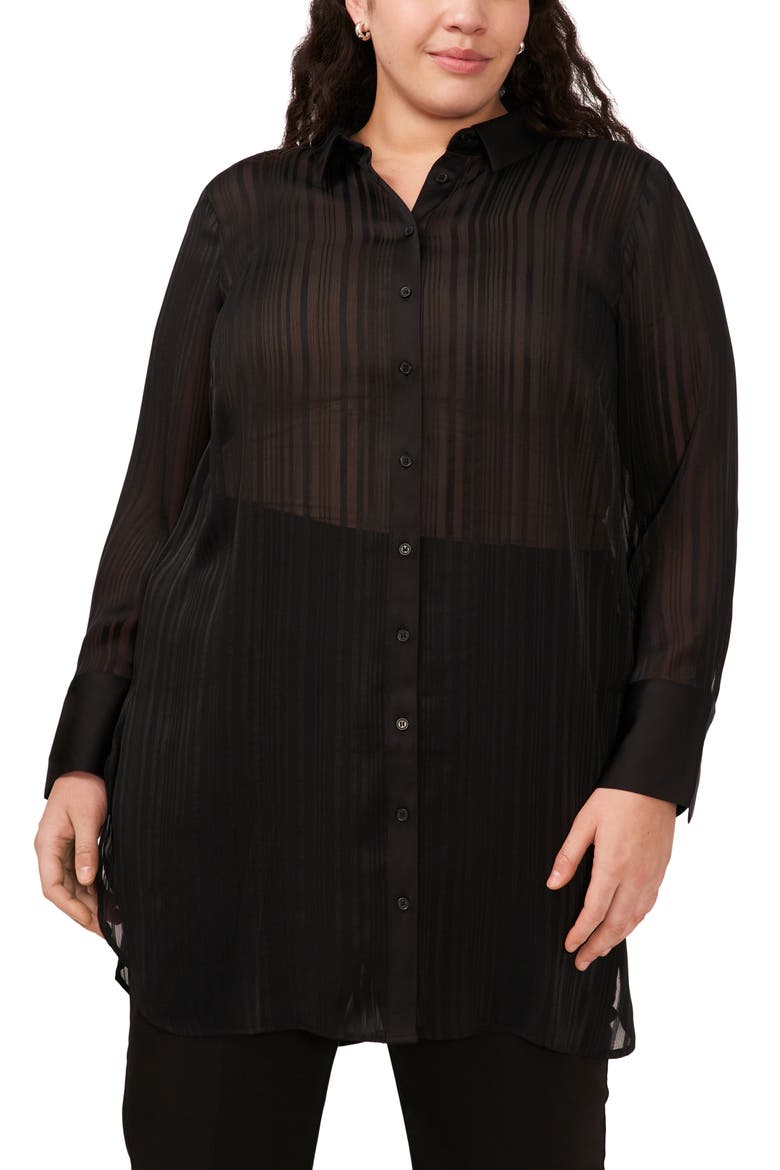Stripe Button-Up Tunic Top, Main, color, RICH BLACK