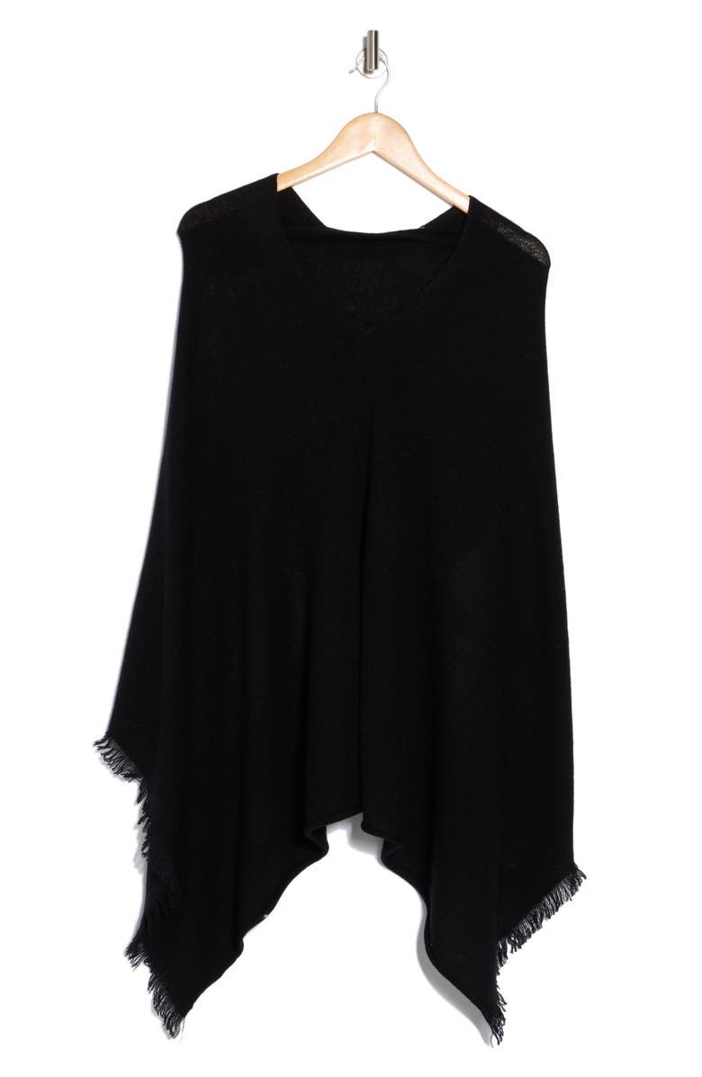Amicale Cashmere Fringe Poncho, Alternate, color, Black