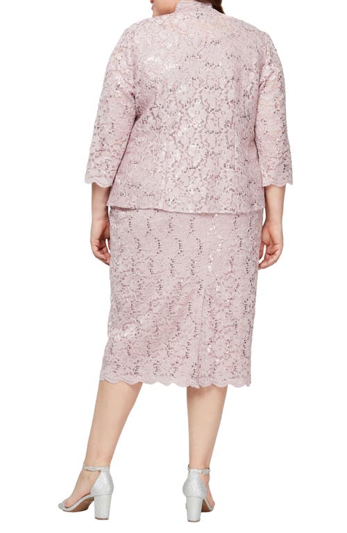 Sl Fashions Slny Floral Lace Sequin Cardigan & Dress Set In Blush