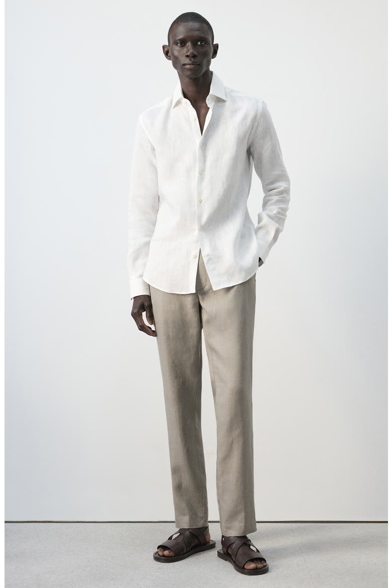 Slim Fit Linen Button-Up Shirt, Alternate, color, WHITE