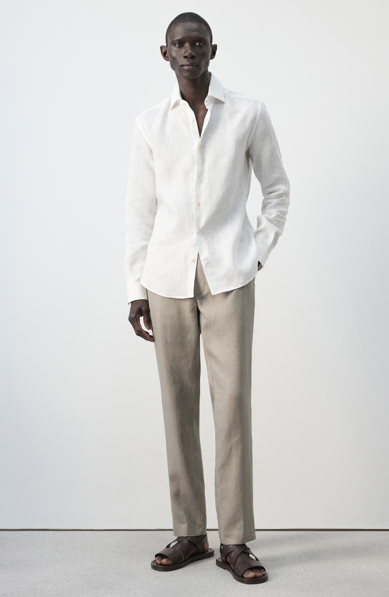 MANGO Slim Fit Linen Button-Up Shirt, Alternate, color, White