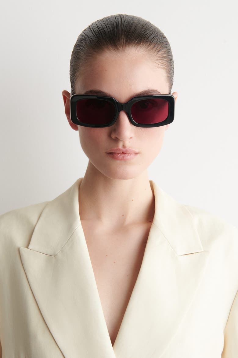 Rectangular Sunglasses, Alternate, color, BLACK