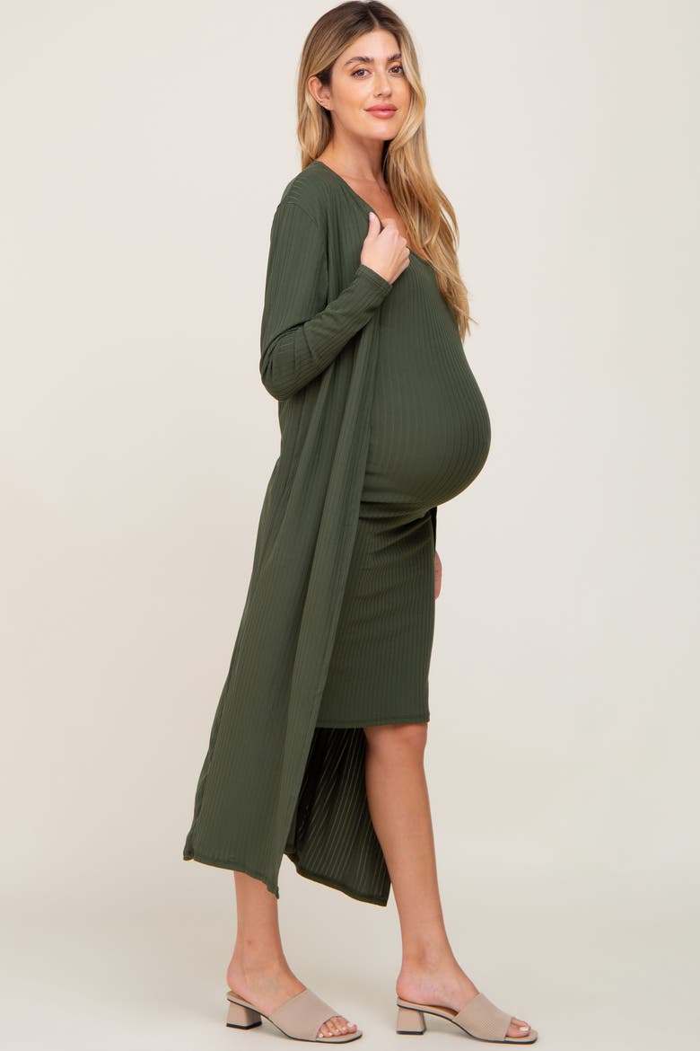 Ribbed Cardigan 2 Piece Set, Alternate, color, Olive Green