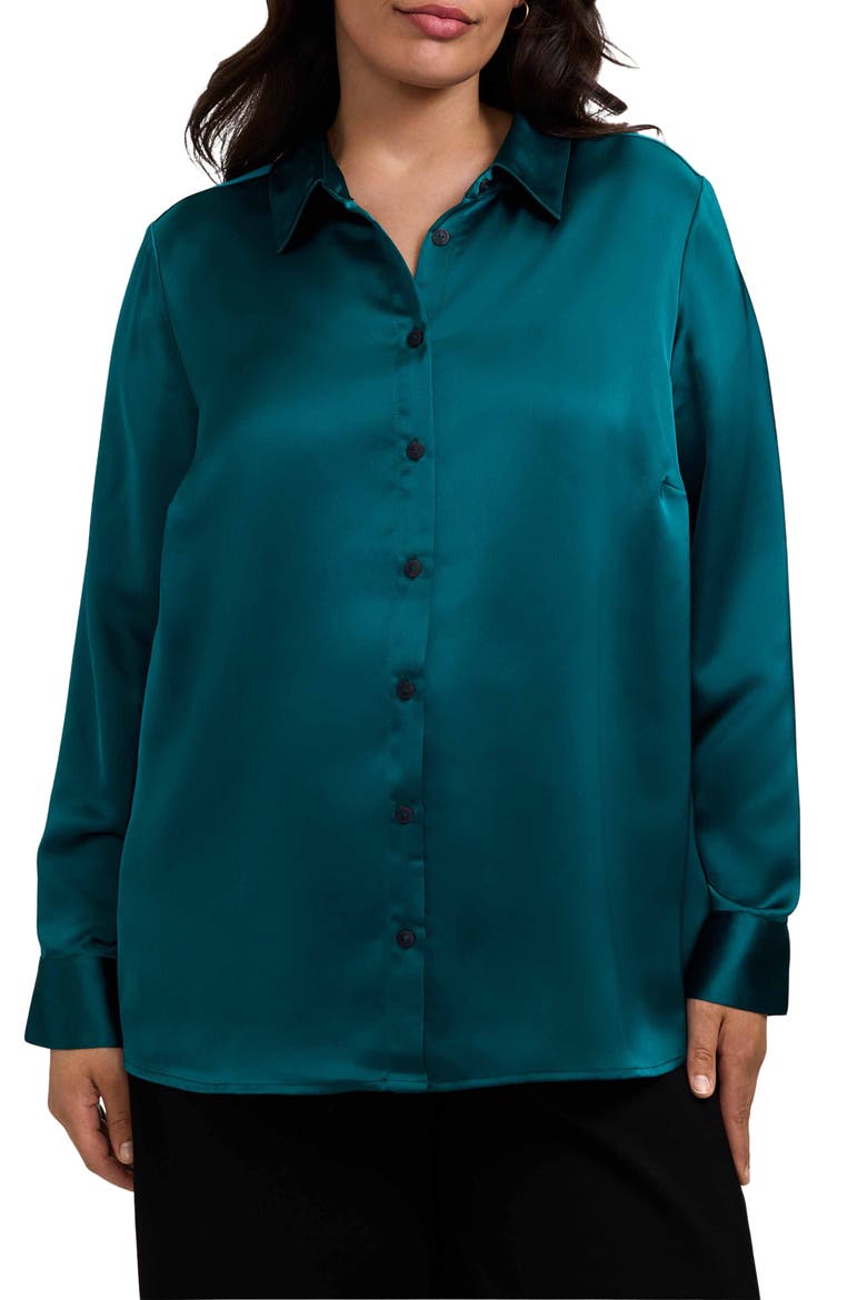 Bianca Satin Button-Up Shirt, Main, color, EMERALD GREEN