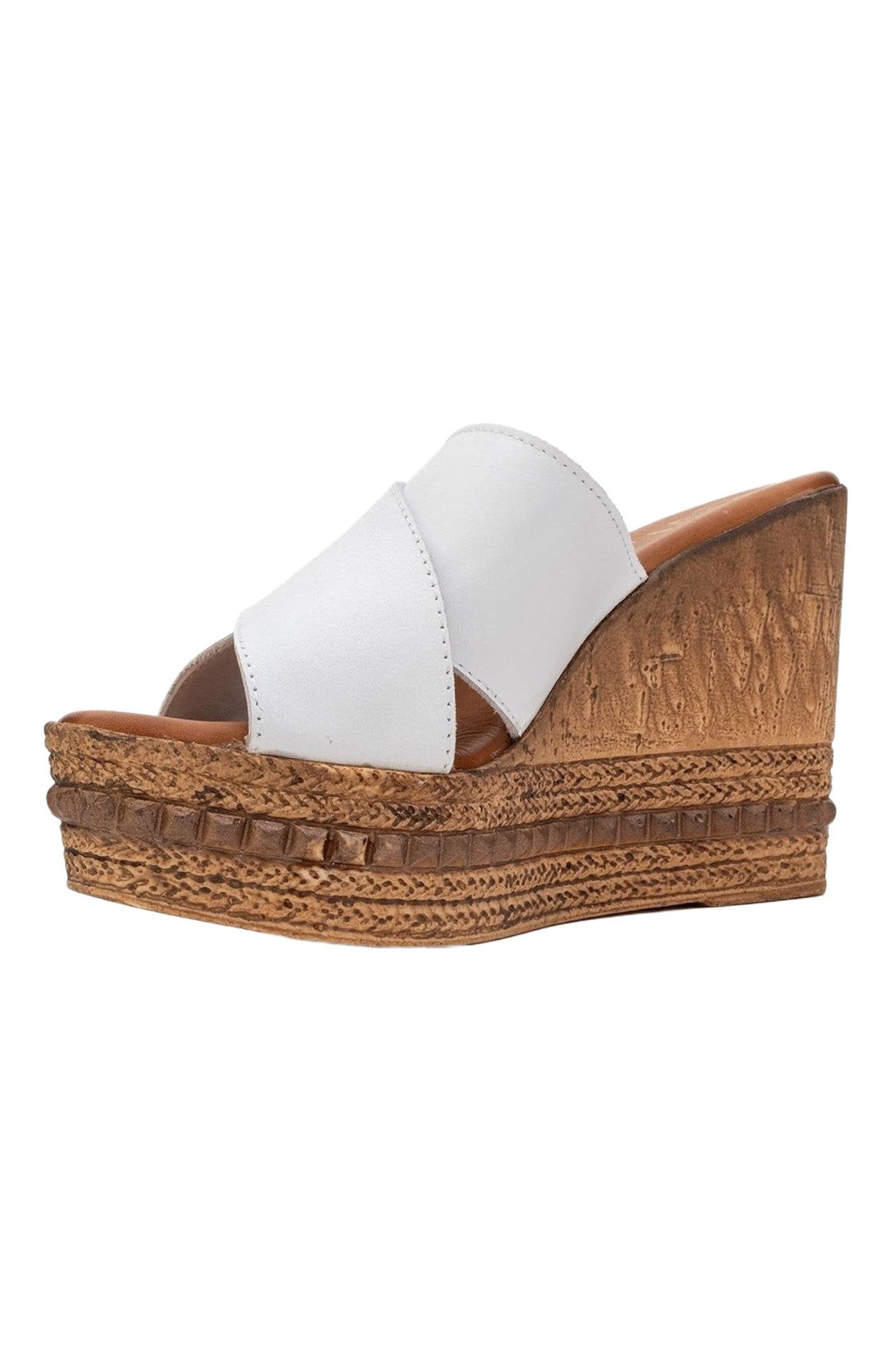 Forever & Always Shoes Lois Wedge Leather Sandal, Alternate, color, White Leather