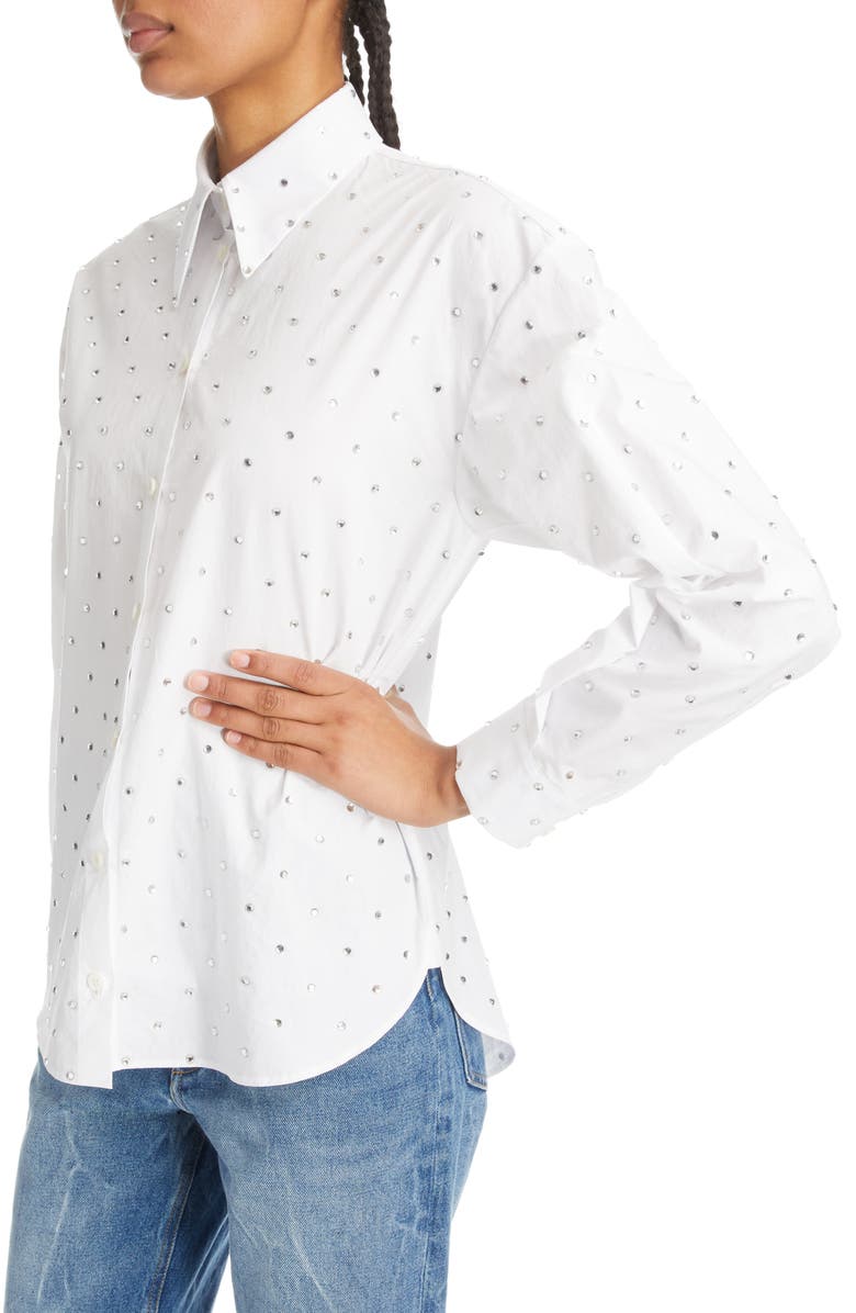 Rabanne Stud Detail Cotton Button-Up Shirt, Alternate, color, 