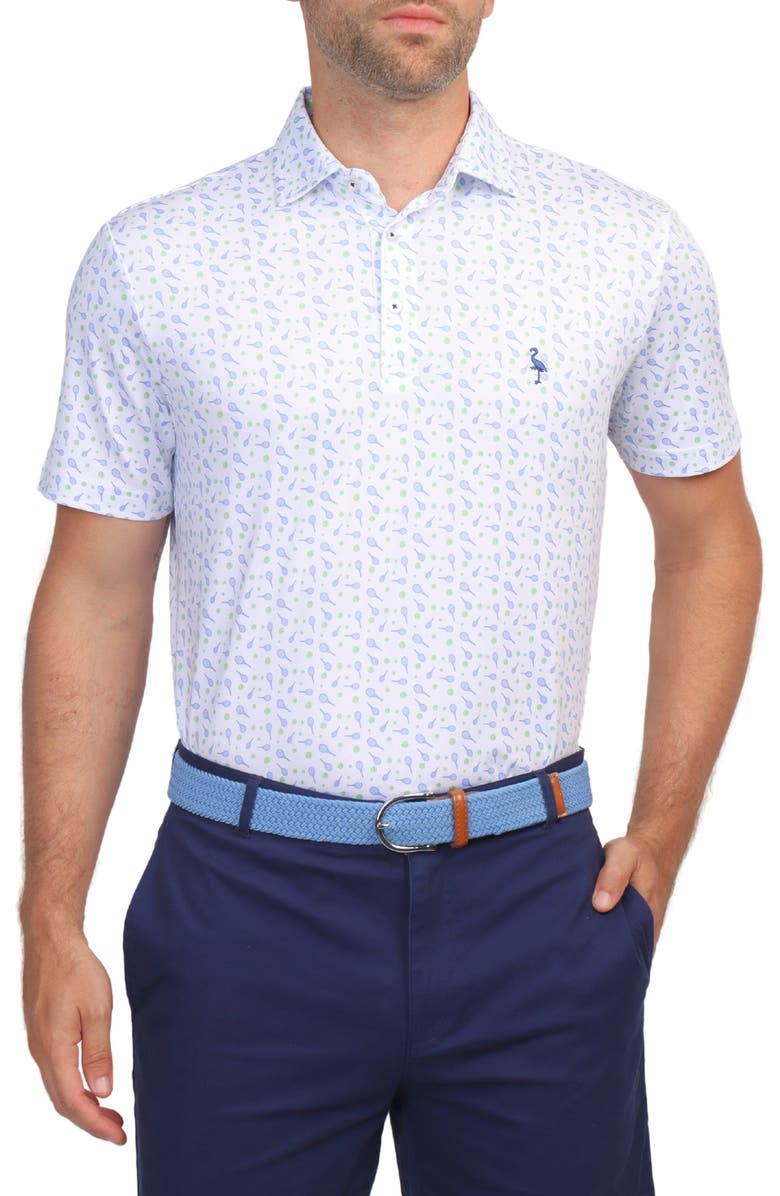 TailorByrd Tennis Racket Print Performance Polo, Alternate, color, White