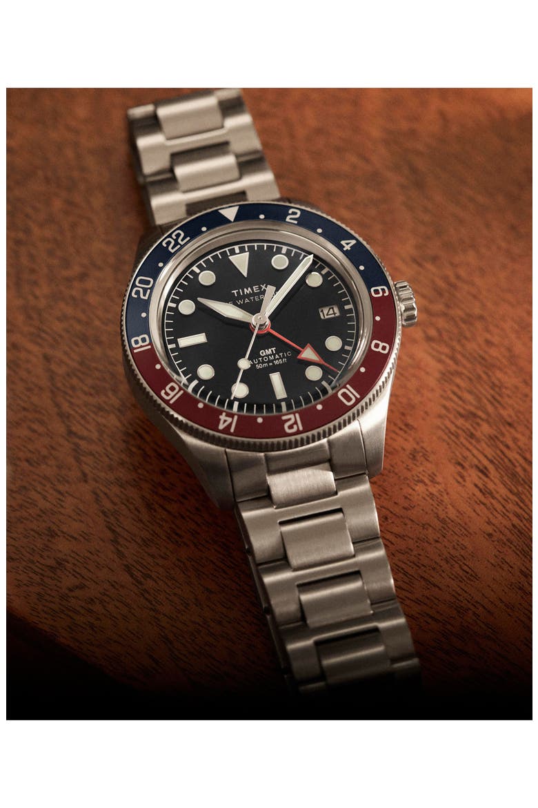 The Waterbury Heritage GMT Automatic Bracelet Watch, 41.5mm, Alternate, color, SILVER-TONE