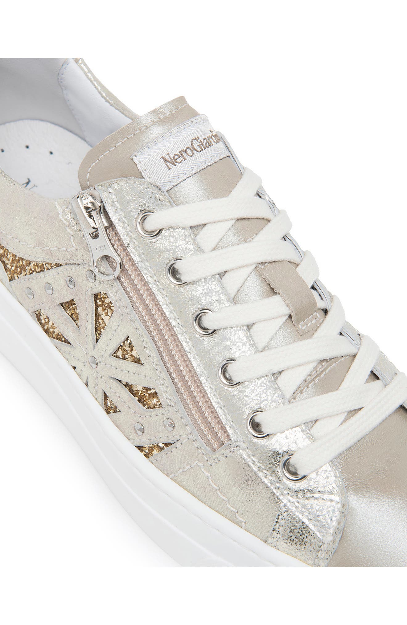 NeroGiardini Metallic Side Zip Platform Sneaker, Alternate, color, Beige/Khaki