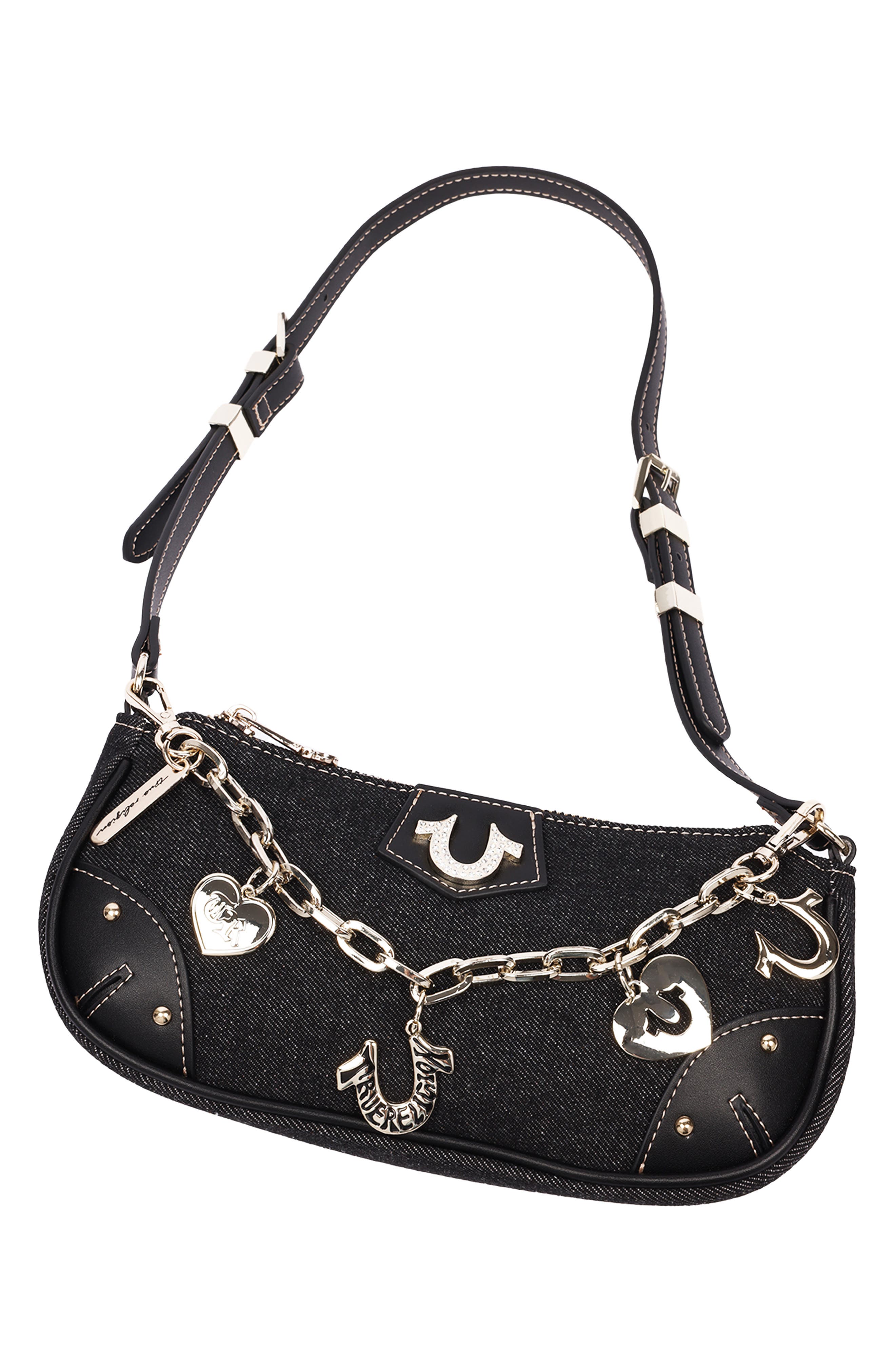Horseshoe Chain Baguette Bag, Alternate, color, BLACK