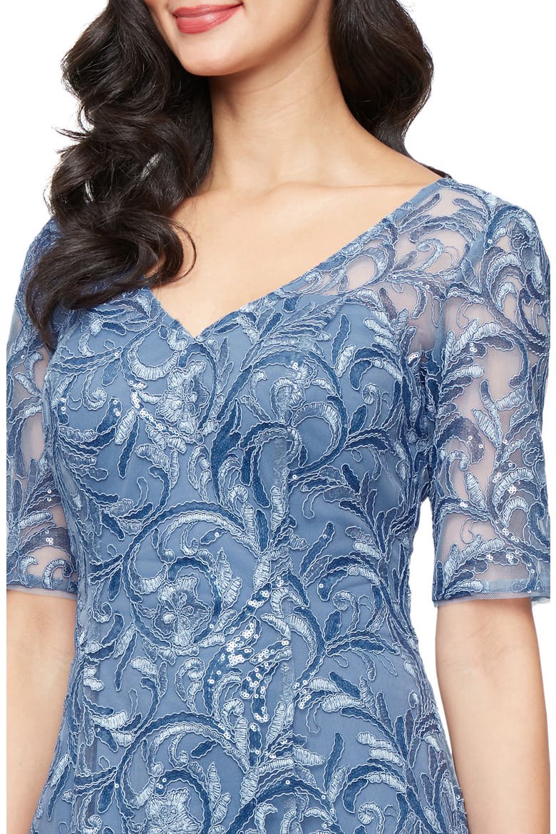 Embroidered Tulle Cocktail Dress, Alternate, color, DUSTY BLUE