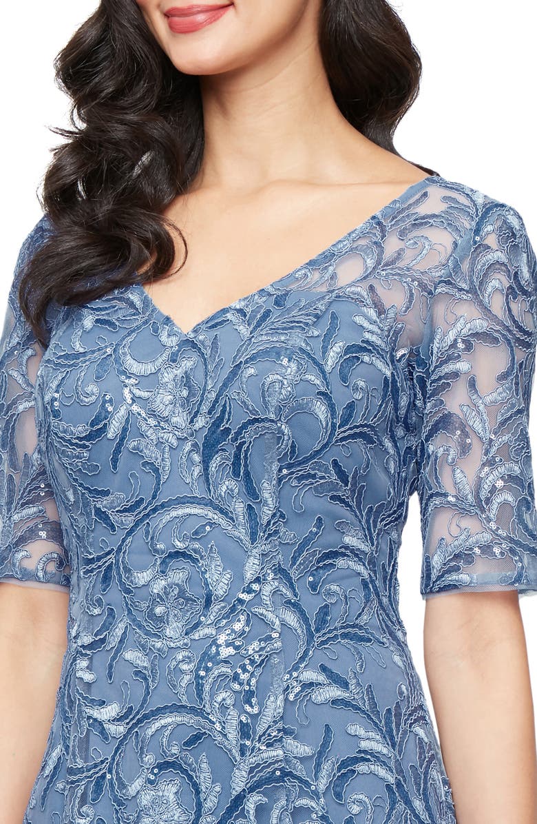 Alex Evenings Embroidered Tulle Cocktail Dress, Alternate, color, Dusty Blue